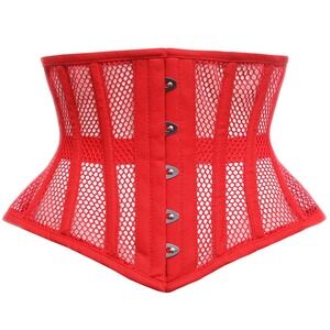Corsets Island Red Mesh Heavy Steel Boned Corset Bustier Waist Cincher XS